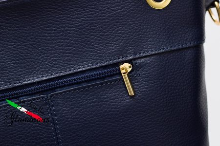 Dámská kožená kabelka se zipem - modrá -