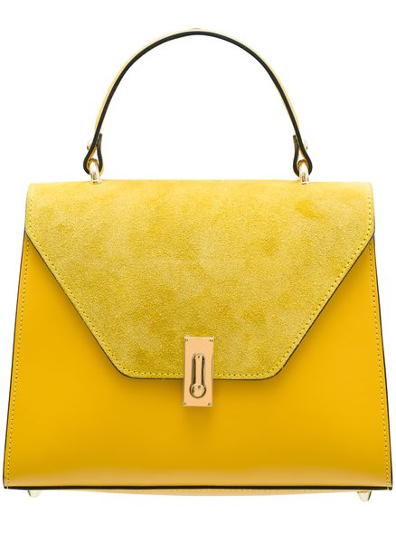 Elegantná kabelka do ruky kombinácia kože semiš - žltá -