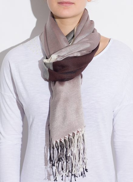 Dámská šála s pruhy- hnědá -