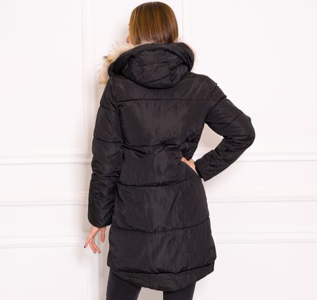 Women's winter jacket with real fox fur Due Linee - Black -