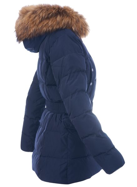Giacca invernale donna con vera volpe Due Linee - Blu -