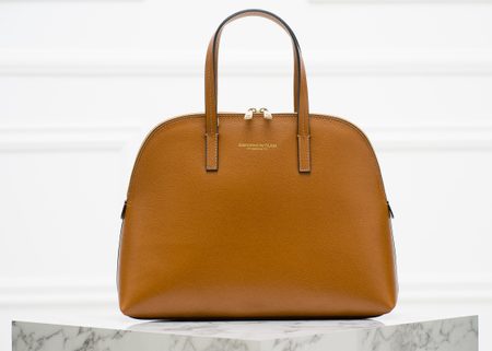 Dámska kožená kabelka do ruky na zips - hnedá