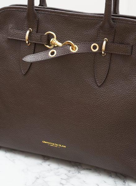 Kožená kabelka přes rameno tmavě hnědá -