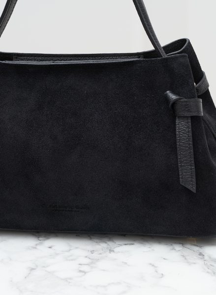 Kožená kabelka z broušené kůže do ruky černá -