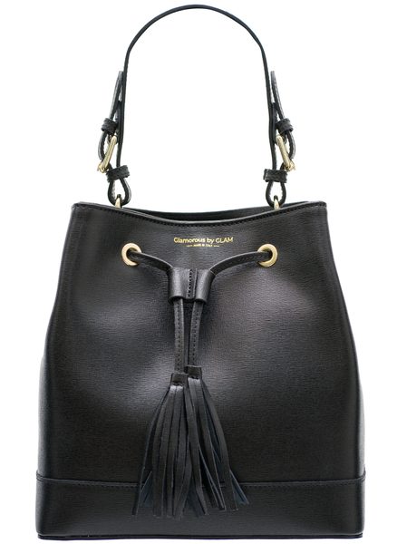 Dámská kožená kabelka do ruky vak s přezkami - černá