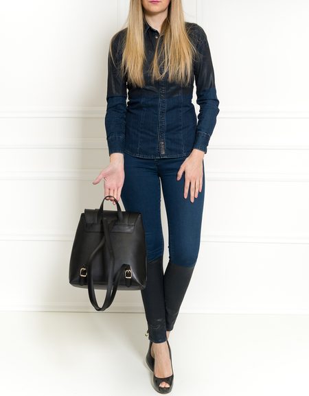 Dámský kožený batoh na patenty ražený - černá -