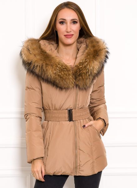 Women's winter jacket with real fox fur Due Linee - Beige -