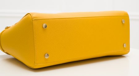 TRU TRUSSARDI Kožená kabelka žlutá s přezkami -