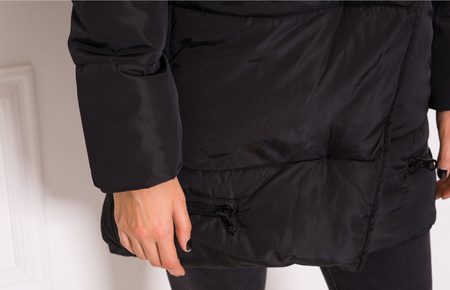 Women's winter jacket with real fox fur Due Linee - Black -