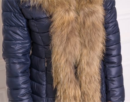 Women's winter jacket with real fox fur Due Linee - Dark blue -