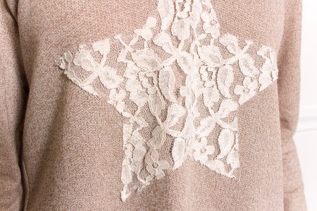 GbyG mikina s krajkou a hvězdou béžová -