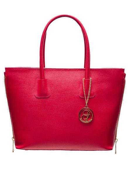 Dámska kožená kabelka so zipsom na boku - červená -