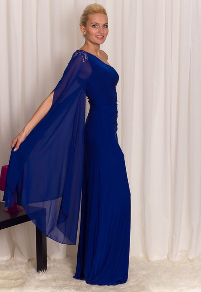 Dámske dlhé šaty na jedno rameno modrej -