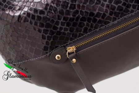 Kožená kabelka s hadím vzorom a zipsom - sivá -