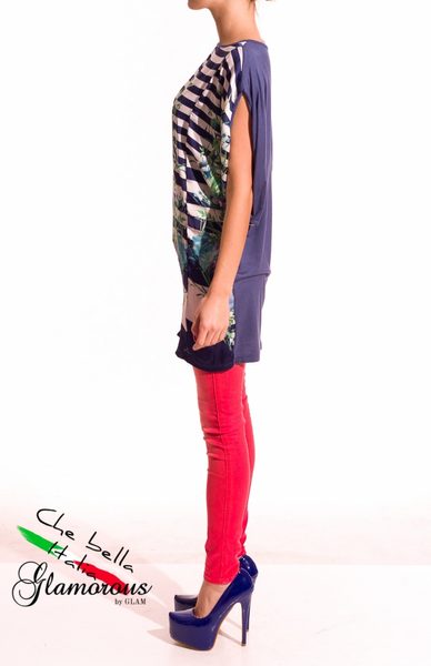 GbyG Tunika s proužky a květy - modrá -