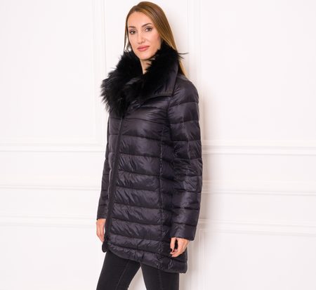 Women's winter jacket with real fox fur Due Linee - Black -