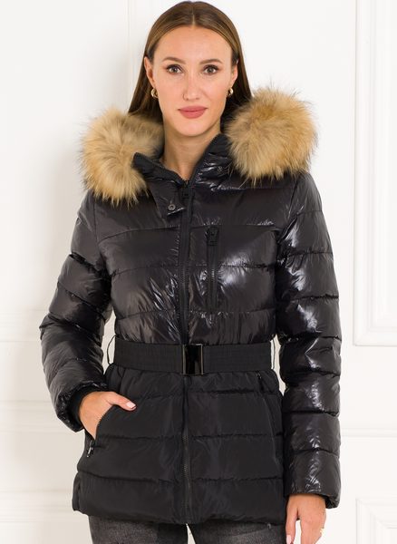 Giacca invernale donna con vera volpe Due Linee - Nero -