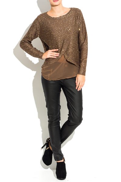 Dámský svetr skládaný hnědý -