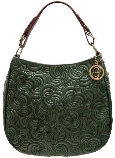 Dámska kožená kabelka cez rameno zdobená kvetmi - zelená -