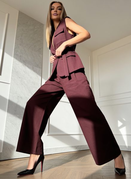 Compleu damă vestă și pantaloni burgundy jeans -