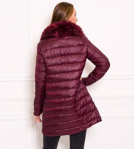 Women's winter jacket with real fox fur Due Linee - Wine -