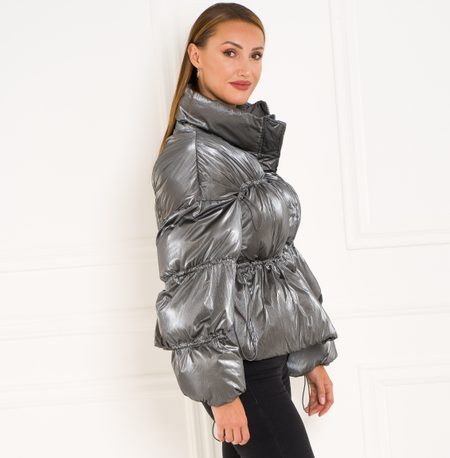 Dámská krátká oversize metalická bunda - stříbrná -