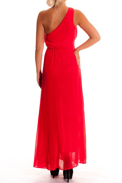 Dámske dlhé plesové šaty červenej na jedno rameno -
