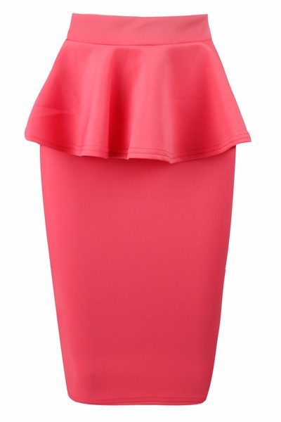 Sukně delší s peplum korálová -