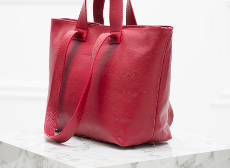Kožená velká kabelka s krátkým a dlouhým poutkem - červená -