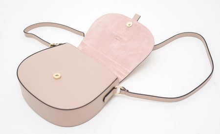 Dámska kožená crossbody kabelka kombinácia semiš - svetlo ružová -