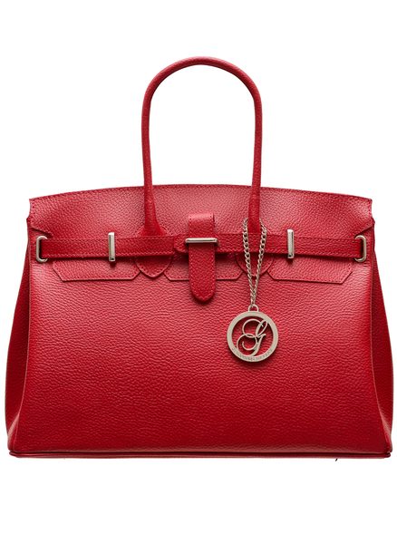 Dámska kožená kabelka so strieborným kovaním - červená -