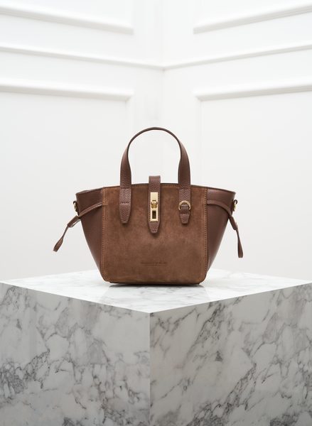 Dámská kožená kabelka do ruky z broušené kůže hnědá -