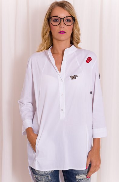 Dámská delší košile s obrázky - bílá -