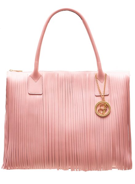 Dámská kožená kabelka větší s třásněmi - růžová -