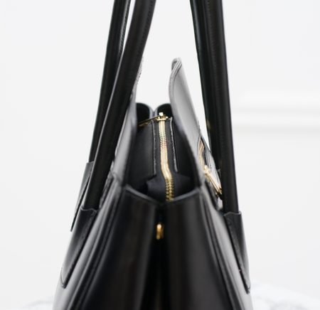 Kožená kabelka pevná s přední kapsičkou - černá -