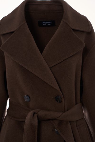 Prémiový kabát z česané vlny choco -