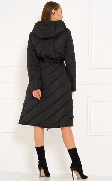 Dámská dlouhá zimní bunda s asymetrickým zipem - černá -