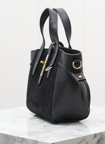 Dámská kožená kabelka do ruky z broušené kůže černá -