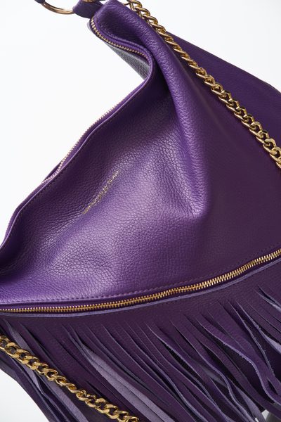 Kožená kabelka z pravé kůže s třásněmi - fialová -