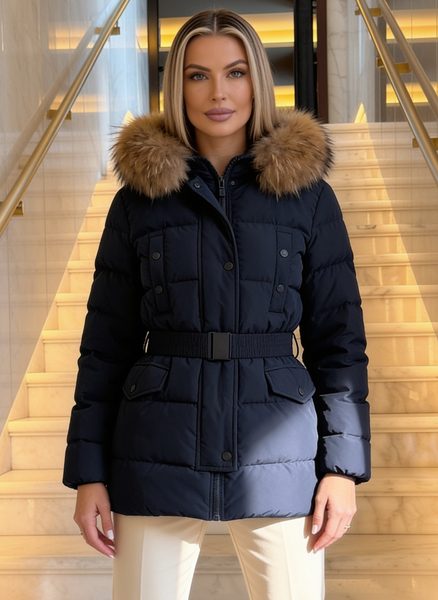 Giacca invernale donna con vera volpe Due Linee - Blu -