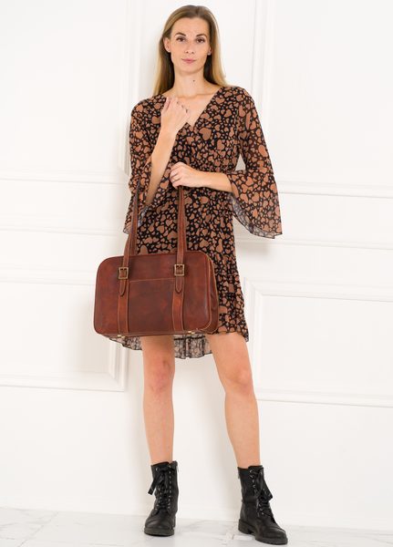 Damska skórzana torebka na ramię Glamorous by GLAM Santa Croce -brązowy -