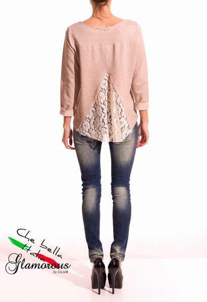 GbyG mikina s krajkou a hvězdou béžová -