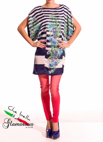 GbyG Tunika s proužky a květy - modrá -