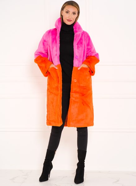 Dámsky obojstranný kabát ružovo - oranžová
