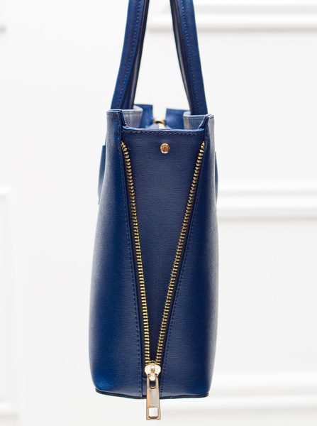 Dámska kožená kabelka so zipsom na boku - tmavá modrá -