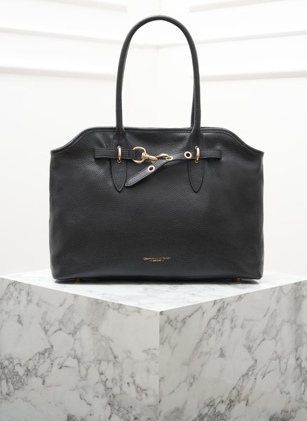 Kožená kabelka přes rameno černá -