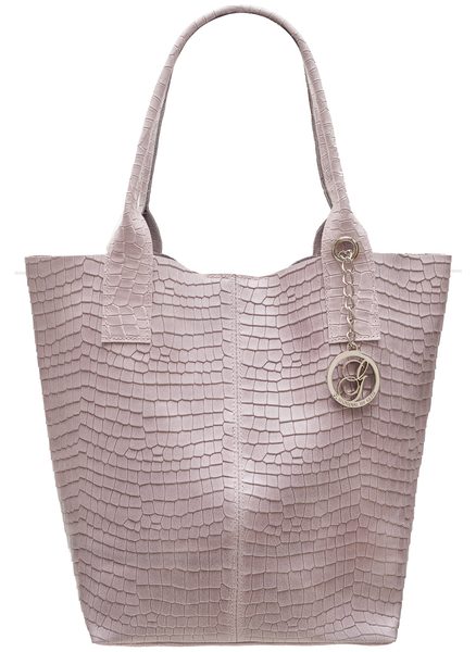 Dámská kožená kabelka shopper hadí vzor - světle růžová -