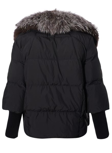 Geacă de puf pentru femei cu blană naturală de vulpe, neagră -