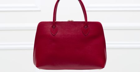 Dámska kožená kabelka zo safiánové kože - tmavo červená -
