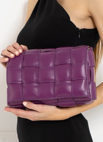 Kožená crossbody kabelka / psaníčko proplétané - fialová -